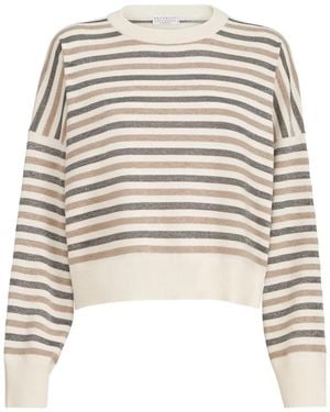 Brunello Cucinelli Virgin-Wool, Cashmere And Silk Sparkling Stripes Jumper - White