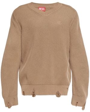 DIESEL Ribbed V-Neck Jumper - Natural