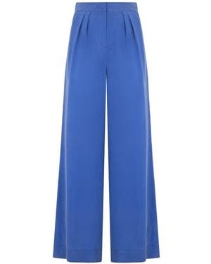 Alberta Ferretti Silk Pleated High-Waisted Pants - Blue
