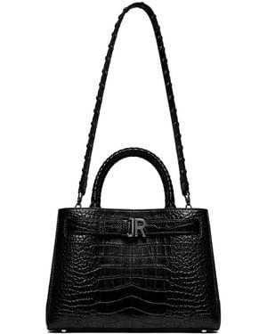 John Richmond Croc-Effect Braided-Handle Tote Bag - Black