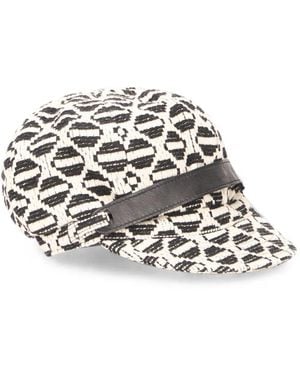 Alberta Ferretti Patterned Leather-Trim Cap - White