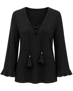 Dorothee Schumacher Lace-Up Ruffled-Cuff Top - Black