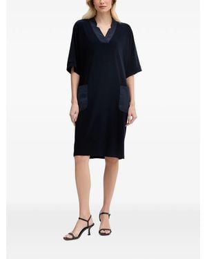 Joseph Ribkoff Patch-Pocket V-Neck Midi Dress - Blue