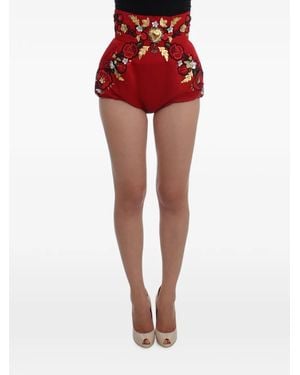 Dolce & Gabbana Pantalones Cortos Con Apliques De Cristal - Rojo
