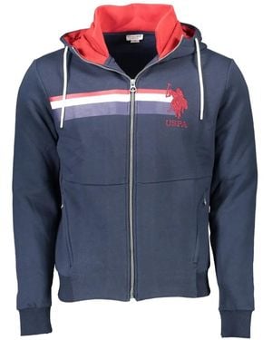 U.S. POLO ASSN. Logo-Embroidered Stripe-Detail Hoodie - Blue