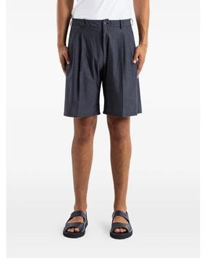 KANEMASA PHIL Stripe-Print Pleated Shorts - Blue
