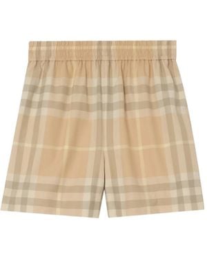 Burberry Check Cotton Twill Shorts - Natural
