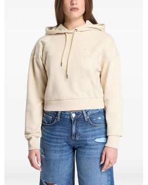 Guess Leaf-Embroidered Drawstring Hoodie - Blue