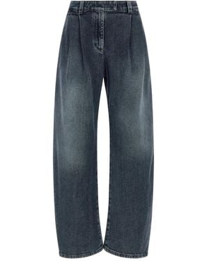 Brunello Cucinelli Jeans Con Pieghe - Blu