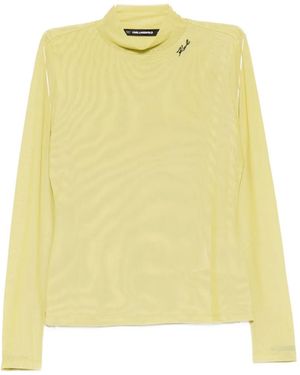 KARL LAGERFELD Mesh Long-Sleeves Top - Yellow