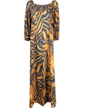 Alberta Ferretti Swirl Print Full-Length Dress - Metallic