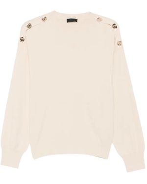 Liu Jo Button-Detail Shoulder-Slit Sweater - Natural