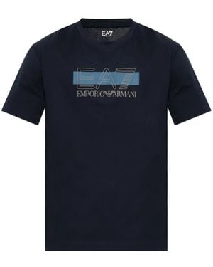 EA7 Visibility Logo-Print Cotton T-Shirt - Blue