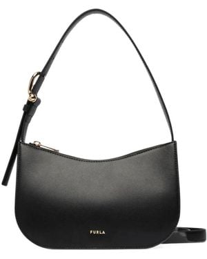 Furla Logo-Print Leather Shoulder Bag - Black