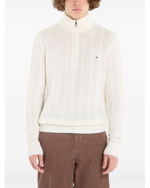 Tommy Hilfiger Cable-Knit Quarter-Zip Jumper - White