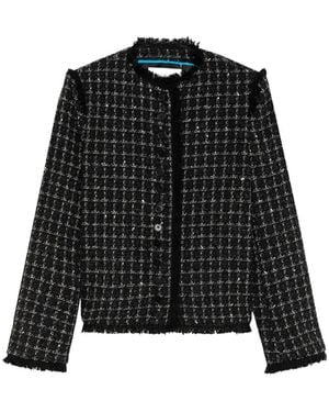 MSGM Bouclé-Tweed Frayed Jacket - Black