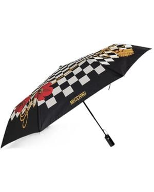 Moschino Floral-Motif Chequered Umbrella - Black