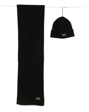 Barbour Sweeper Legacy Logo-Patch Scarf And Beanie Hat Set - Black