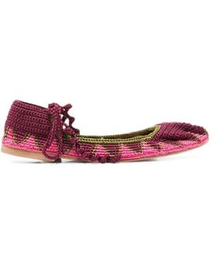 SLO_HAND_MADE Crochet Lace-Up Ballet Flats - Red