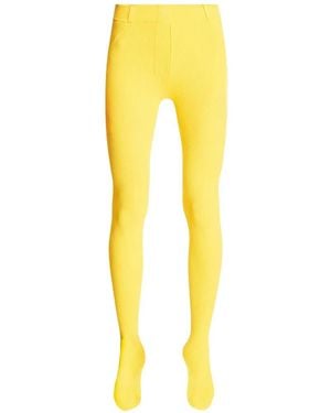 Loewe Ribbed-Knit Logo-Patch Leggings - Yellow