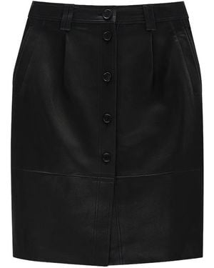 Anine Bing Button-Front Leather Skirt - Black