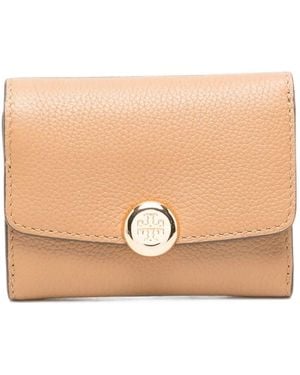 Tory Burch Romy Logo-Plaque Pebbled Wallet - Natural