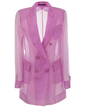 Max Mara Double-Breasted Silk Blazer - Pink
