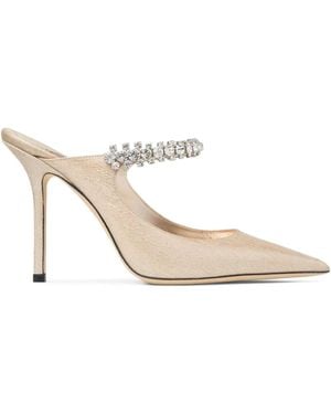 Jimmy Choo Mules con apliques de cristal y tacón de 100 mm - Blanco