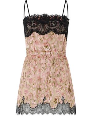 Roberto Cavalli Lace-Trimmed Velvet Mini Dress - Brown