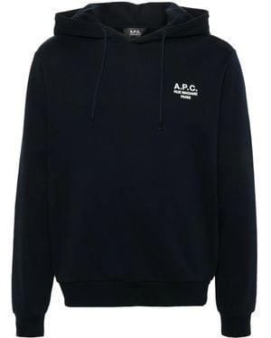 A.P.C. Logo-Embroidered Hoodie - Blue