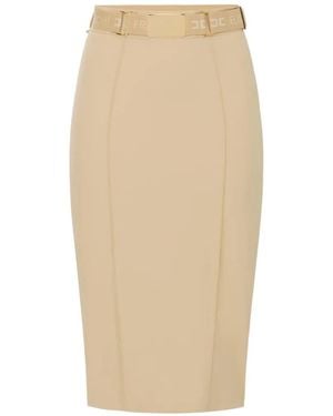 Elisabetta Franchi Ribbing Midi Skirt - Natural