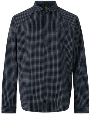 BOSS Grid-Print Raglan-Sleeve Shirt - Blue