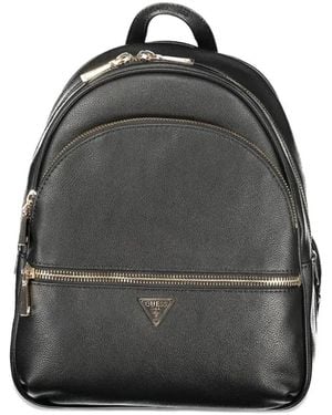 Guess Pebbled Logo-Plaque Backpack - Black