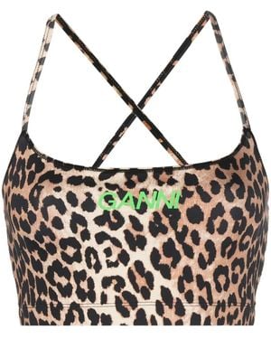 Ganni Leopard-Print Cropped Top - Metallic