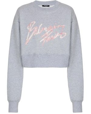 Balmain Cropped Printed Sweatshirt - Blue