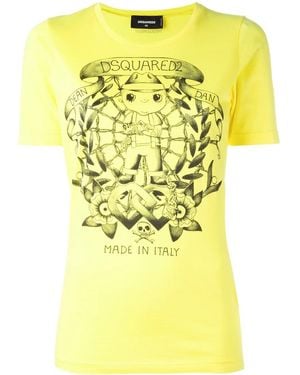 DSquared² Long Tattoo Graphic T-Shirt - Geel