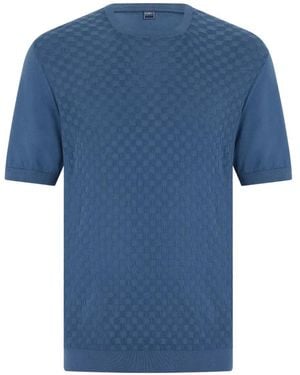 Fedeli Check-Pattern Short-Sleeve T-Shirt - Blue