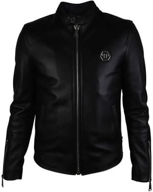 Philipp Plein Hexagonal Logo Biker Jacket - Black