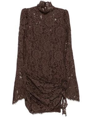 De La Vali Vestido Corto Bodita Con Encaje Floral - Marrón