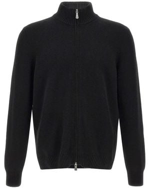 Gran Sasso Zip-Up Ribbed Cardigan - Black