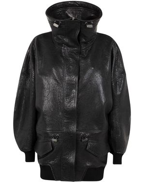 The Attico Leather Windbreaker - Black