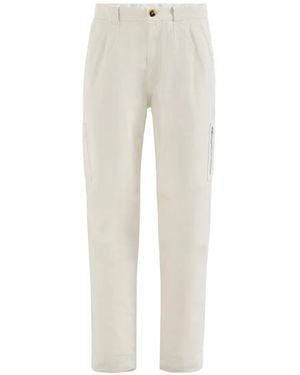 Brunello Cucinelli Peached Cotton-Gabardine Trousers With Zipped Pocket - White