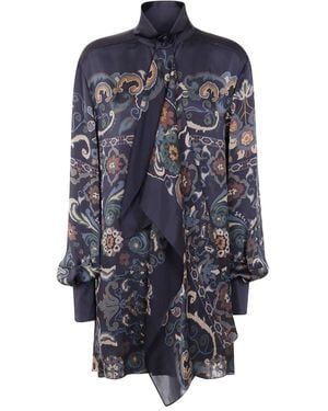 Sacai Turtle Neck Floral Print Dress - Blue