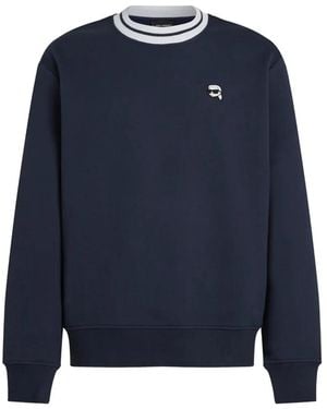 KARL LAGERFELD Ikon Striped-Neck Sweatshirt - Blue