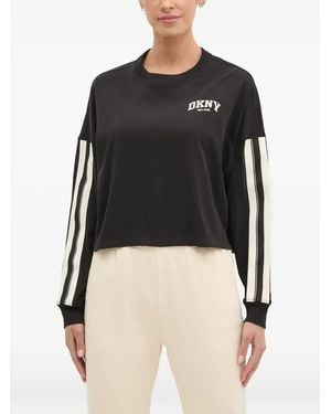 DKNY Striped-Sleeve Sweatshirt - Black