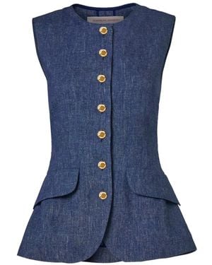 Carolina Herrera Buttoned Peplum Top - Blue