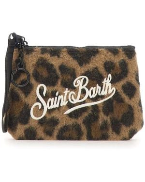 MC2 Saint Barth Mini Aline Felt Pouch With Leopard Print - Black
