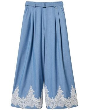 Twinset Palazzo Pants With Lace And Belt - Blue
