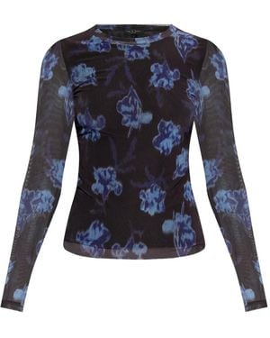 Rag & Bone Floral-Print Long-Sleeves Top - Blue