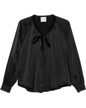 forte_forte Velvet-Ribbon Silk-Satin Shirt - Black